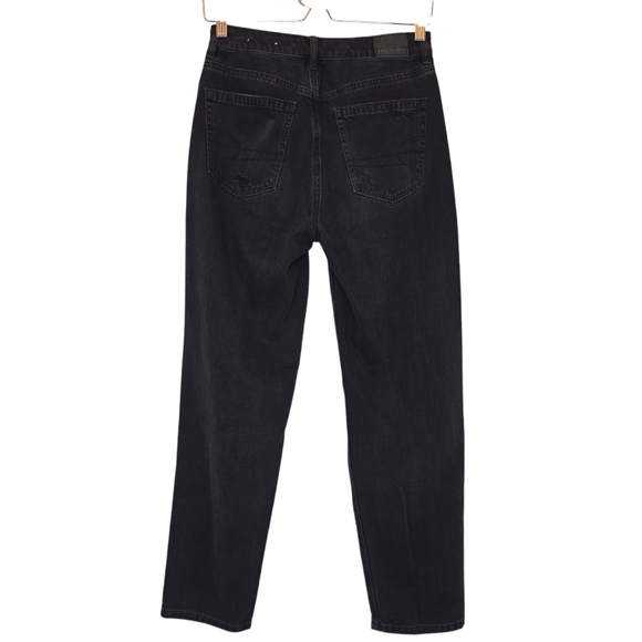 AMERICAN EAGLE Straight Mom‎ Jeans Black Ripped High Rise Tapered Women 2 Grunge - Picture 7 of 15